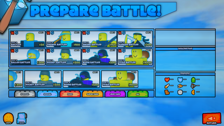 Official Roblox media showing The Battle Bricks prepare battle unit interface